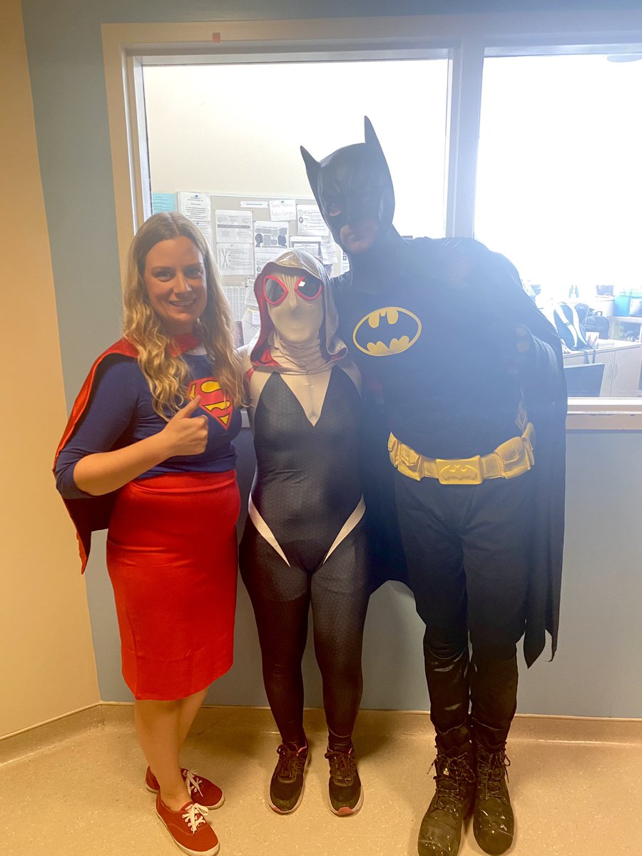 We were so excited to have Supergirl, Ghost-Spider and Batman join us for Superhero Day on the Child & Youth Mental Health Inpatient Unit at @KingstonHSC They were a big hit with our patients ❤️ #mykhsc #ygk