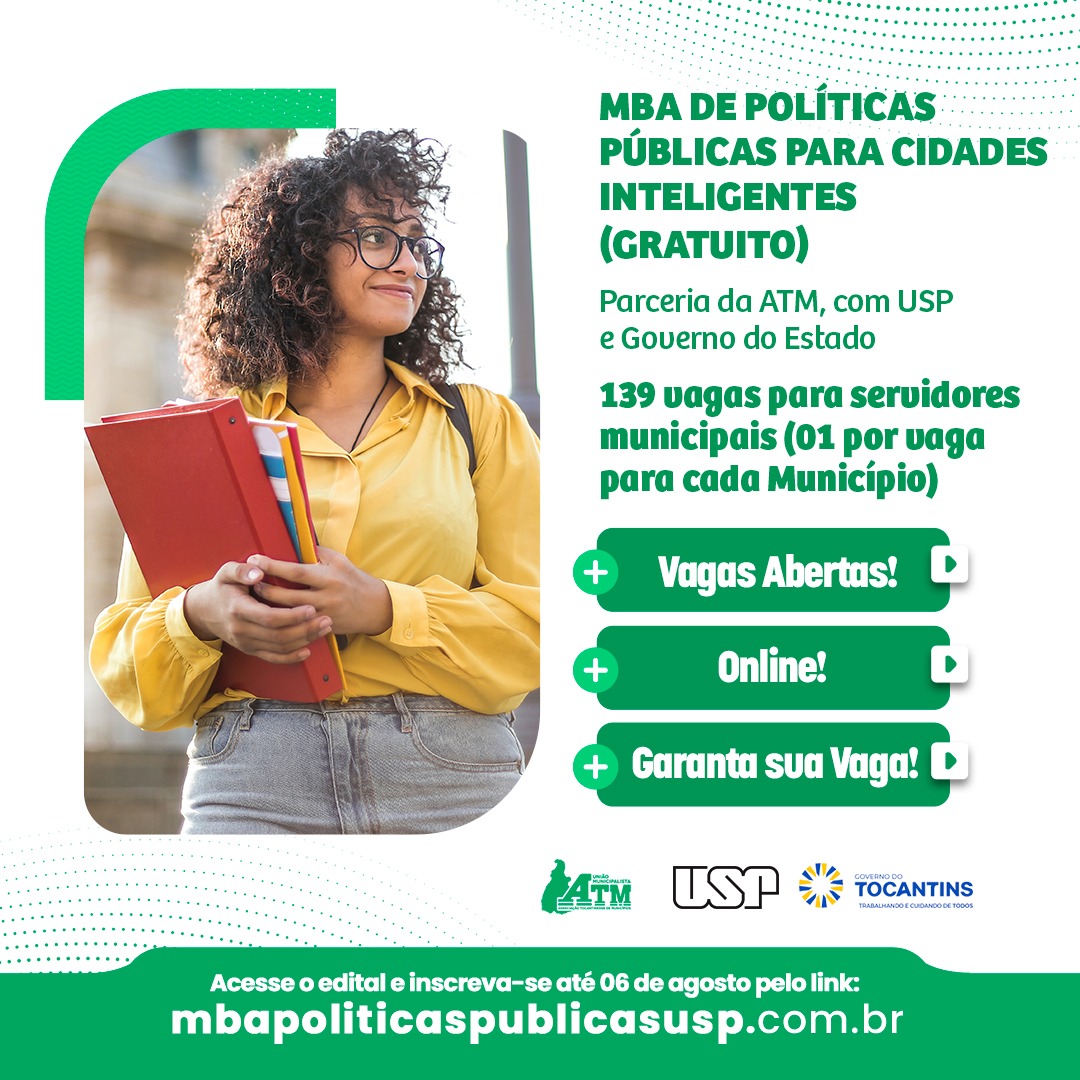 AscomATM's tweet photo. Em parceria com a Associação Tocantinense de Municípios e o Governo do Tocantins, a Universidade de São Paulo (USP) realiza o MBA de Políticas Públicas para cidades inteligentes, de forma gratuita e com uma vaga garantida para cada um dos 139 municípios do Tocantins. https://t.co/KV6sjXn3jy