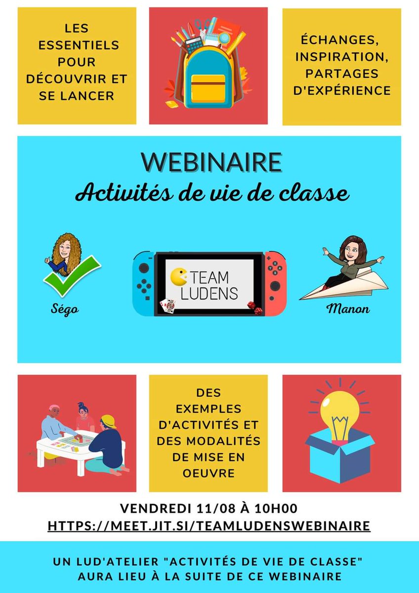 TeamLudens's tweet photo. Nous vous proposons de nous retrouver le 11 août pour parler activités de vie de classe ! 
Pas d'inscription, il suffit de suivre le lien :
➡️ https://t.co/lkegO4ZcRf

D'ici là, bonnes vacances à toutes et tous !

#profs
#professeurprincipal
#VDC
#pedagogie
#classe https://t.co/eFmWcBTp5N