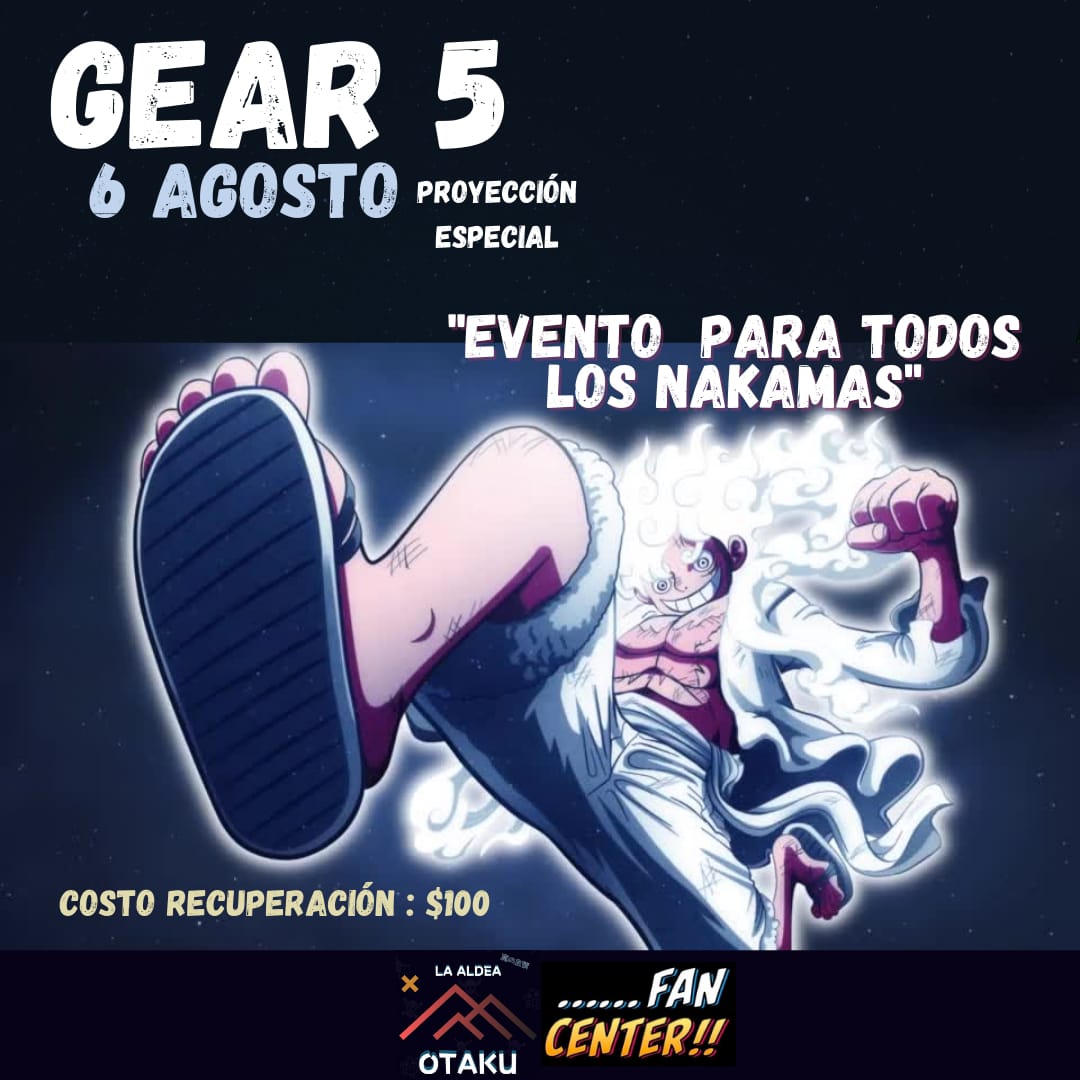 La cita es el día 6 de agosto a las 11 am se proyectará la película de One Piece Film Red y el capítulo 1070 y 1071 durará 3 horas el evento y habrá cosplayers y regalo

Tiene un costo de recuperación de 100 pesos x persona

Lleva tu INE o identificación