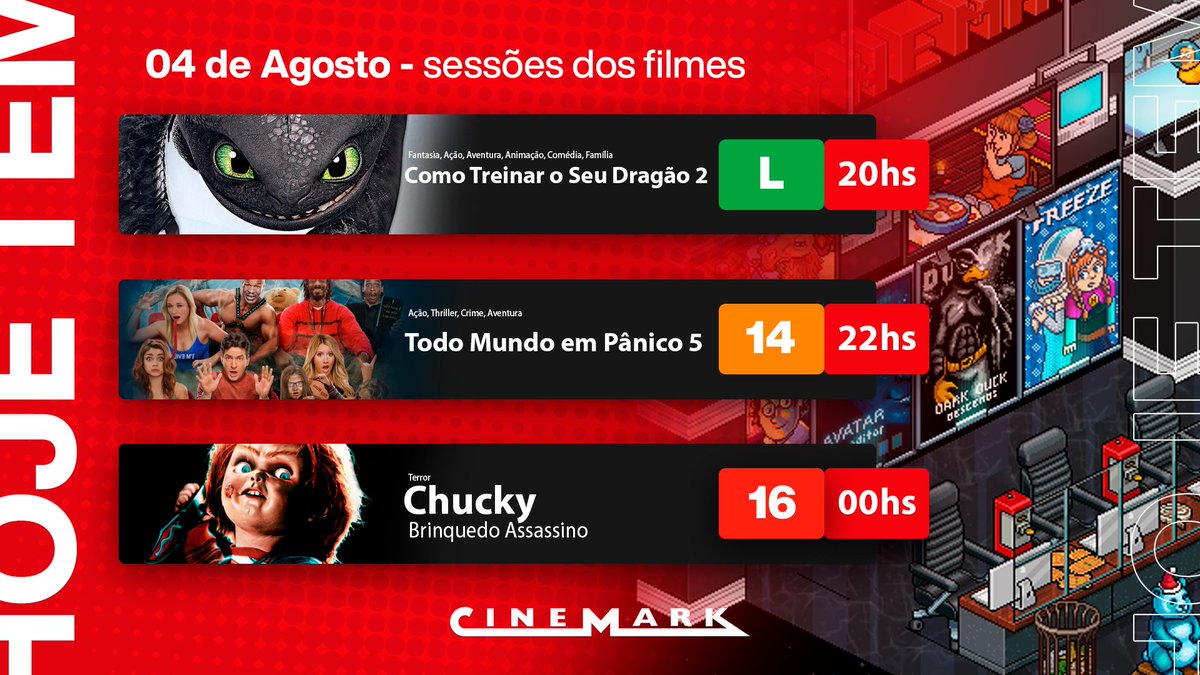HabCinemark's tweet photo. Nesta #SextaDoTerror é melhor vir ao CINEMARK bem acompanhado! Em #Chucky o boneco possuído por um assassino em série, infiltra-se na academia militar onde Andy está matriculado. https://t.co/bMv1cXJHup