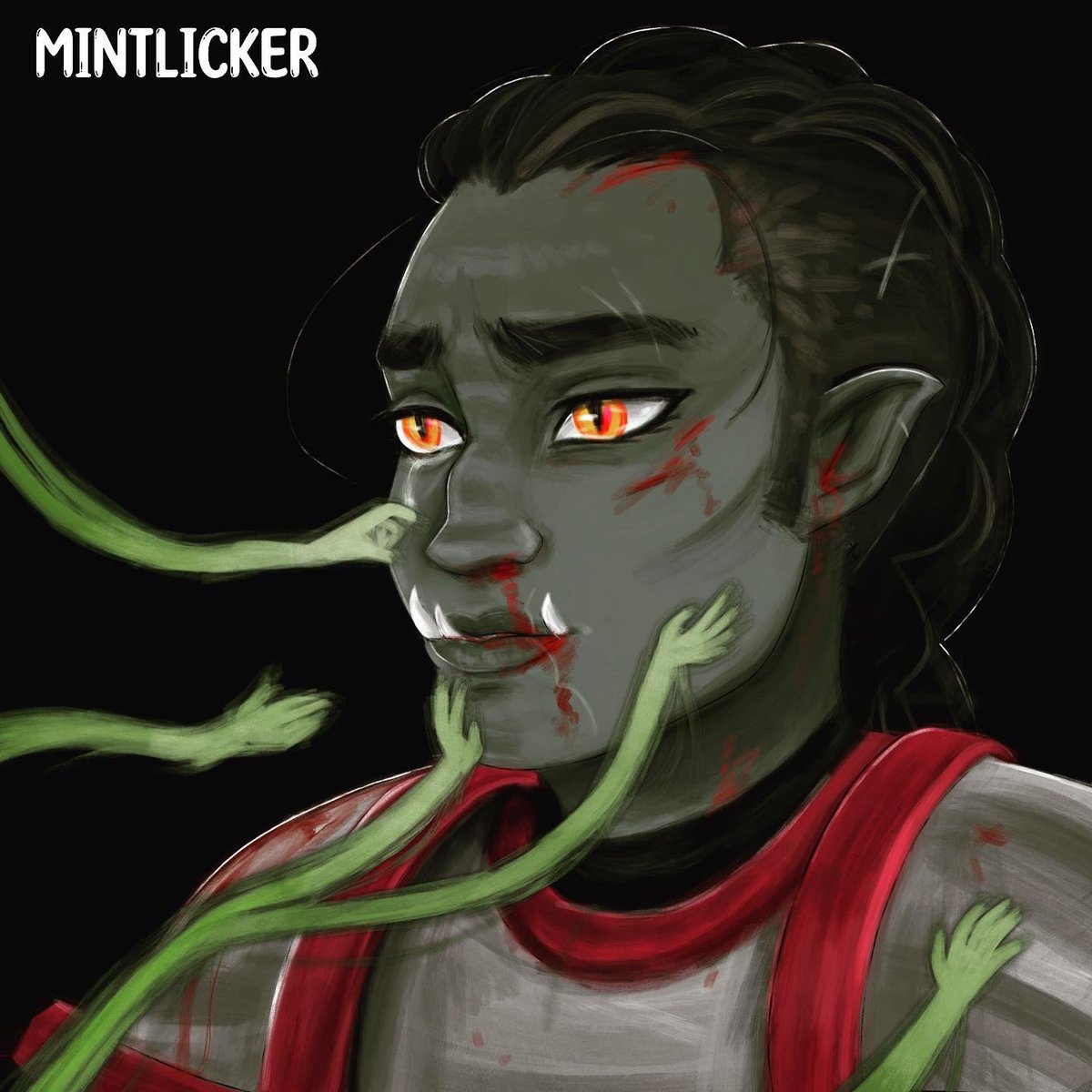 mintlicker's tweet photo. 1/3 playlist covers for a single dnd campaign, first is my orc paladin with her saint.

#dndart #orc #paladin #characterart #playlistcover https://t.co/7A9xohq5gR