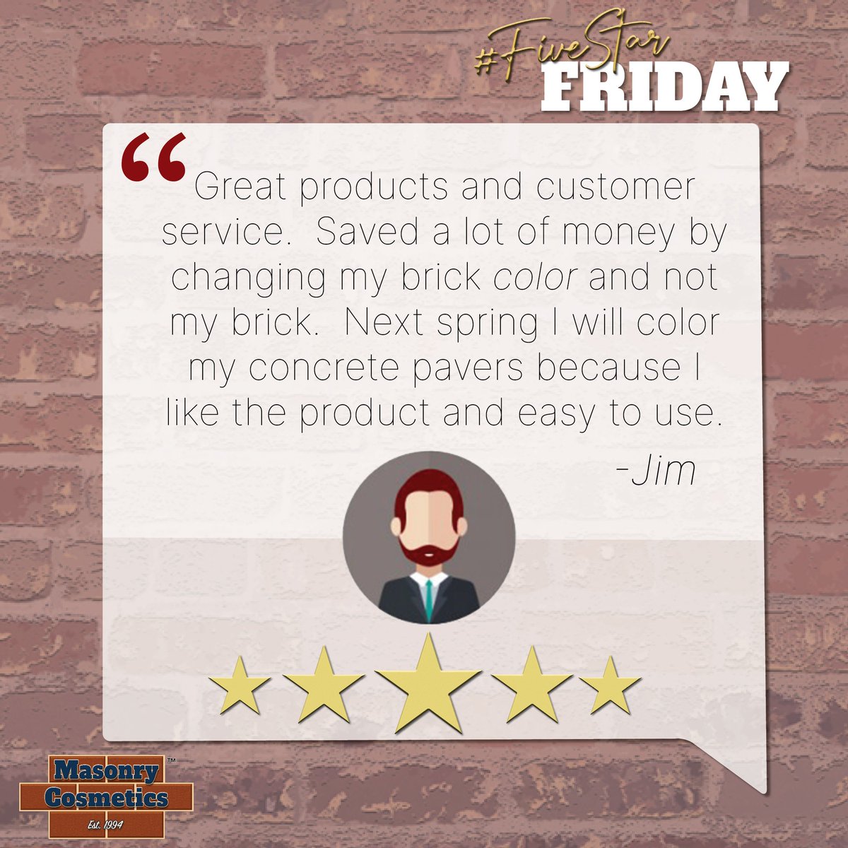 We could talk all day about how great our #ProvenMasonryStain is, but don't just take our word for it. #FiveStarFriday #MasonryStrong 😎