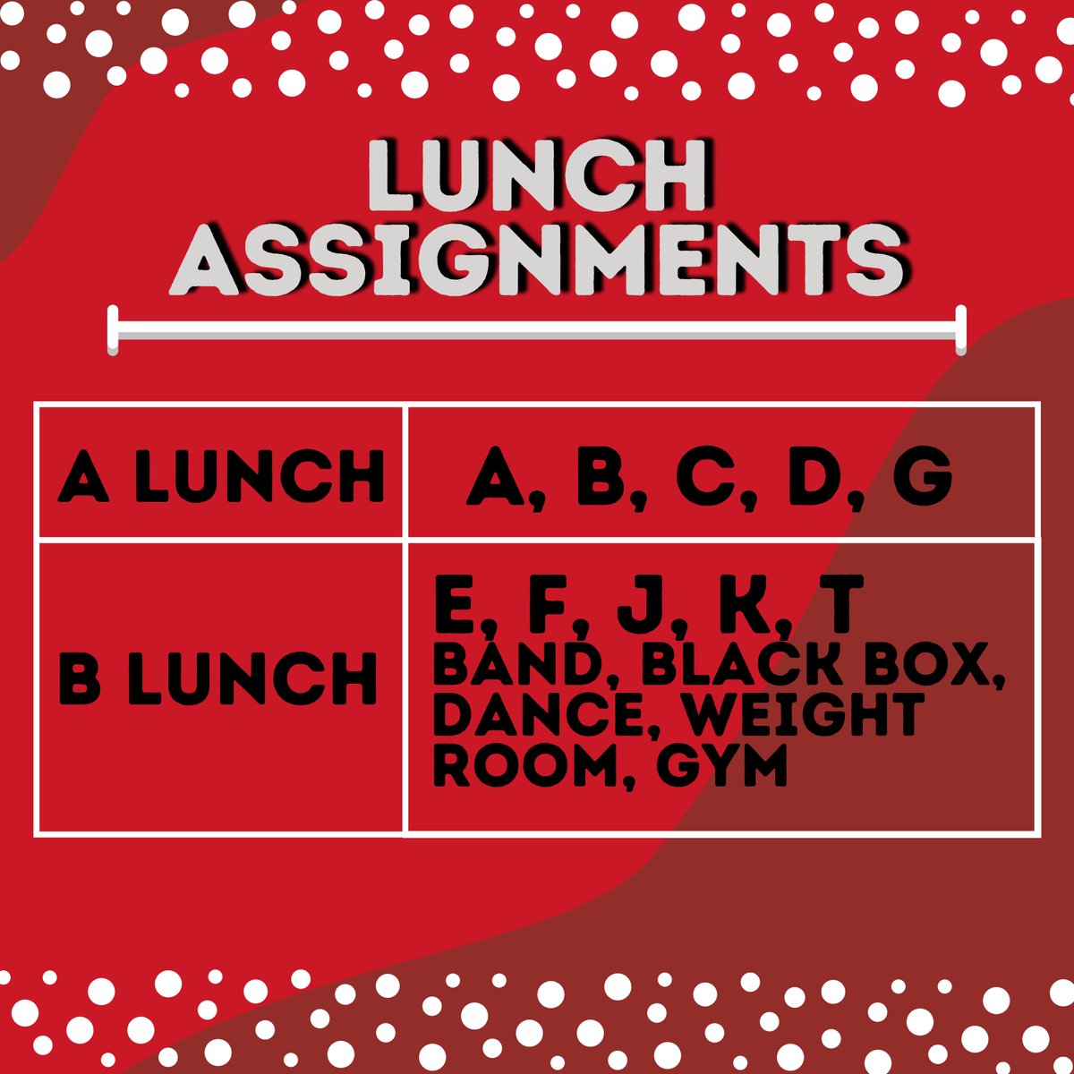 Here are lunch assignments for the school year!