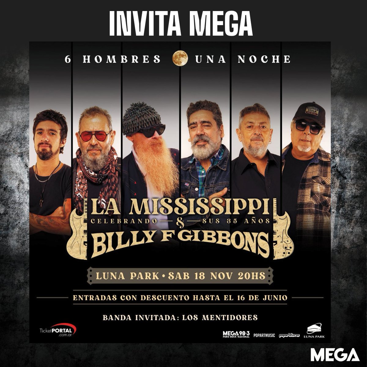 🌠 <a href="/lamississippi/">La Mississippi</a> anuncia un nuevo Luna Park para el 18 de noviembre. La banda festeja sus 35 años de carrera con la participación especial de Billy Gibbons -líder de ZZ Top- y promete un show imperdible. Atentos que en Mega tendremos invitaciones especiales.