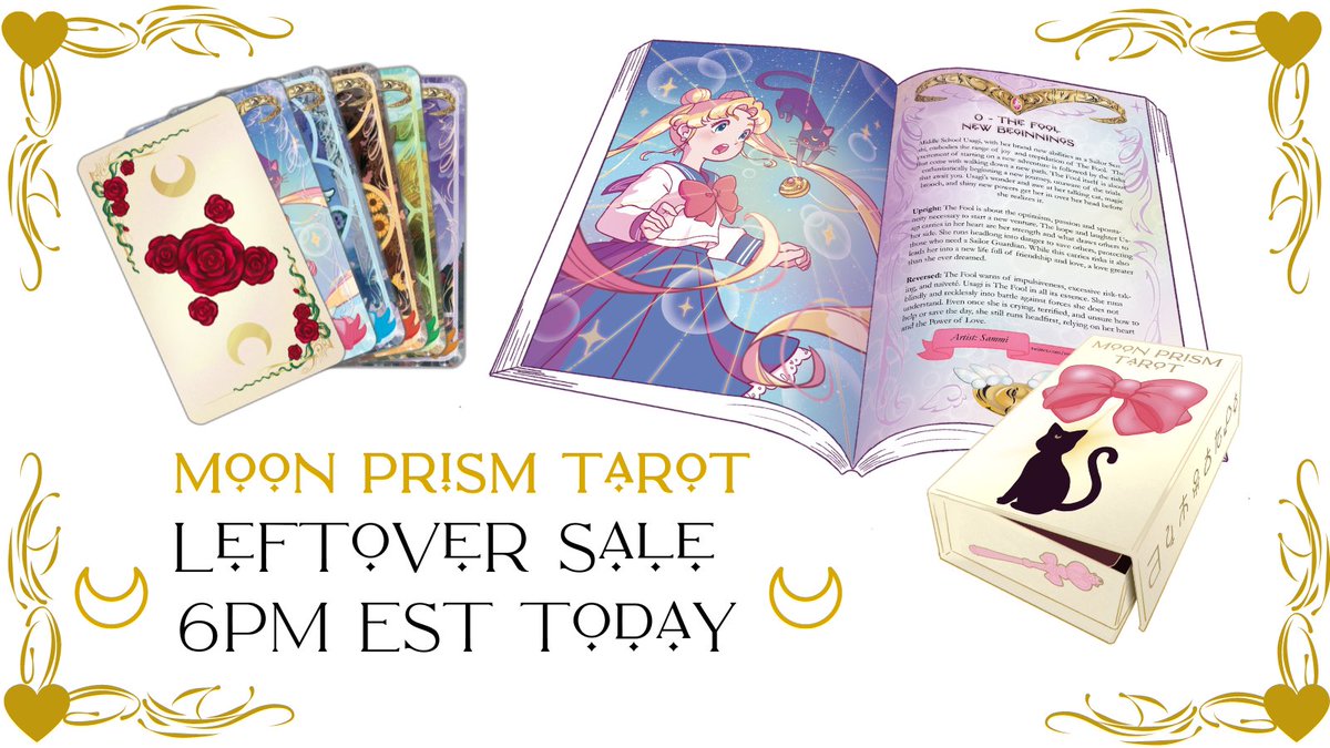 EXCITING NEWS EVERYONE

Moon Prism Tarot will be hosting leftover sales tonight at 6pm EST. Supplies are limited and will not be restocked. If you missed the Kickstarter this is your chance to snag a copy before they are gone. 

#SailorMoon #SailorMoonCrystal #sailormoonart