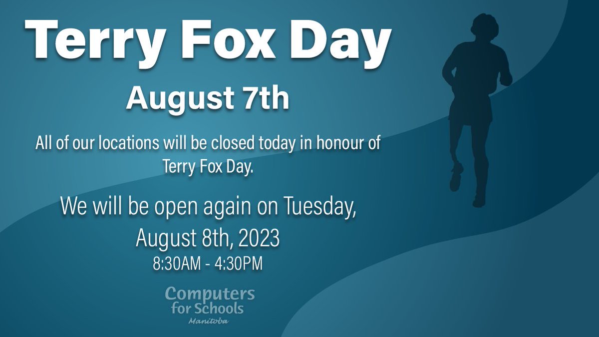 Today is Terry Fox Day. Today he is honored as he ran a total of 143 days and 5,373 kilometers across Canada to raise awareness and money for others who suffered with cancer.
