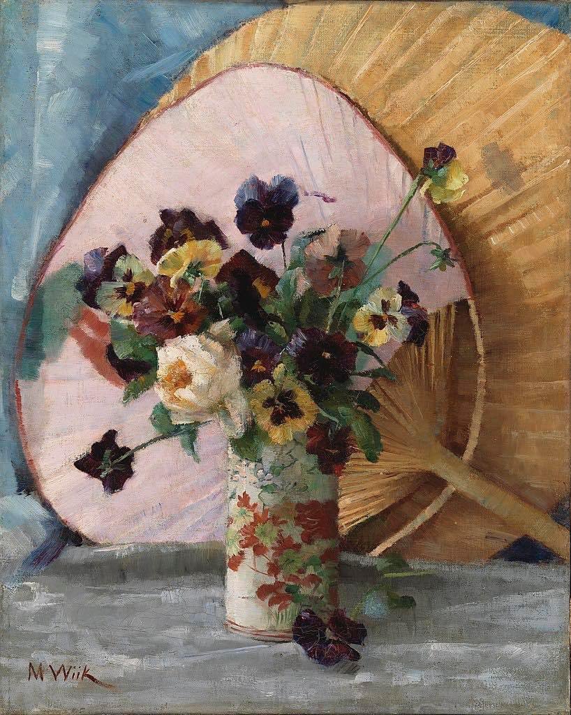 Friday Finnish!

Maria Catharina Wiik (3 August 1853 – 19 June 1928) was a Finnish painter. She worked principally with still life, genre images, landscape paintings and portraits.

A Study of Pansies and a Japanese Fan, 1887 ca
Serlachius Fine Arts Foundation