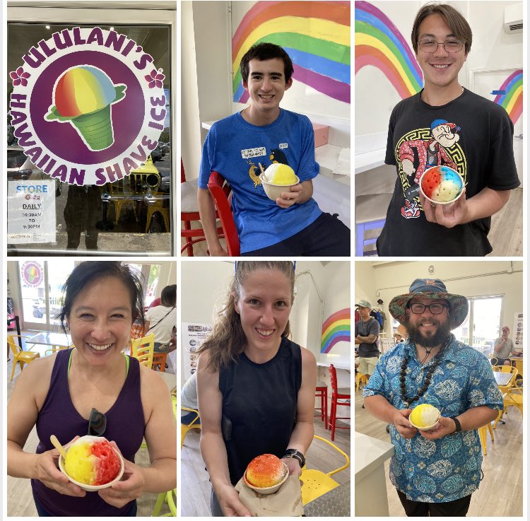 GuineaPigFund's tweet photo. The White Skirt Tiki Tribe stopped At Leonard’s Bakery and Ululani’s Shaved Ice for malasadas and more shaved ice after a hike in the botanic gardens. Pure joy! #coinhuntworld #volcanoquest #TikiChief https://t.co/e0lJ80oPOQ