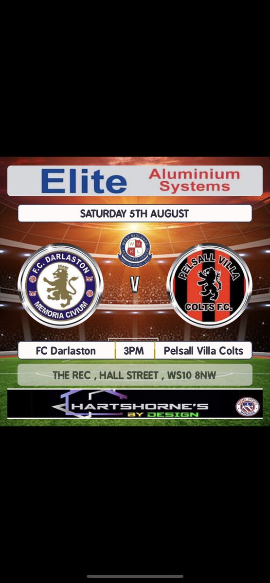‼️ LEAGUE OPENER ‼️

We begin our journey in Div 1 tomorrow as we travel to <a href="/cts_united/">FC Darlaston</a>. The boys can’t wait to get going and all support is welcome 💪

🏆 WMRL 1
🆚 FC Darlaston
🗓 Saturday 5th August
⏰ 3 Pm
🏟 The Rec , Hall Street , WS10 8NW
🎟 £5 Adults £3 Concessions

❤️🖤