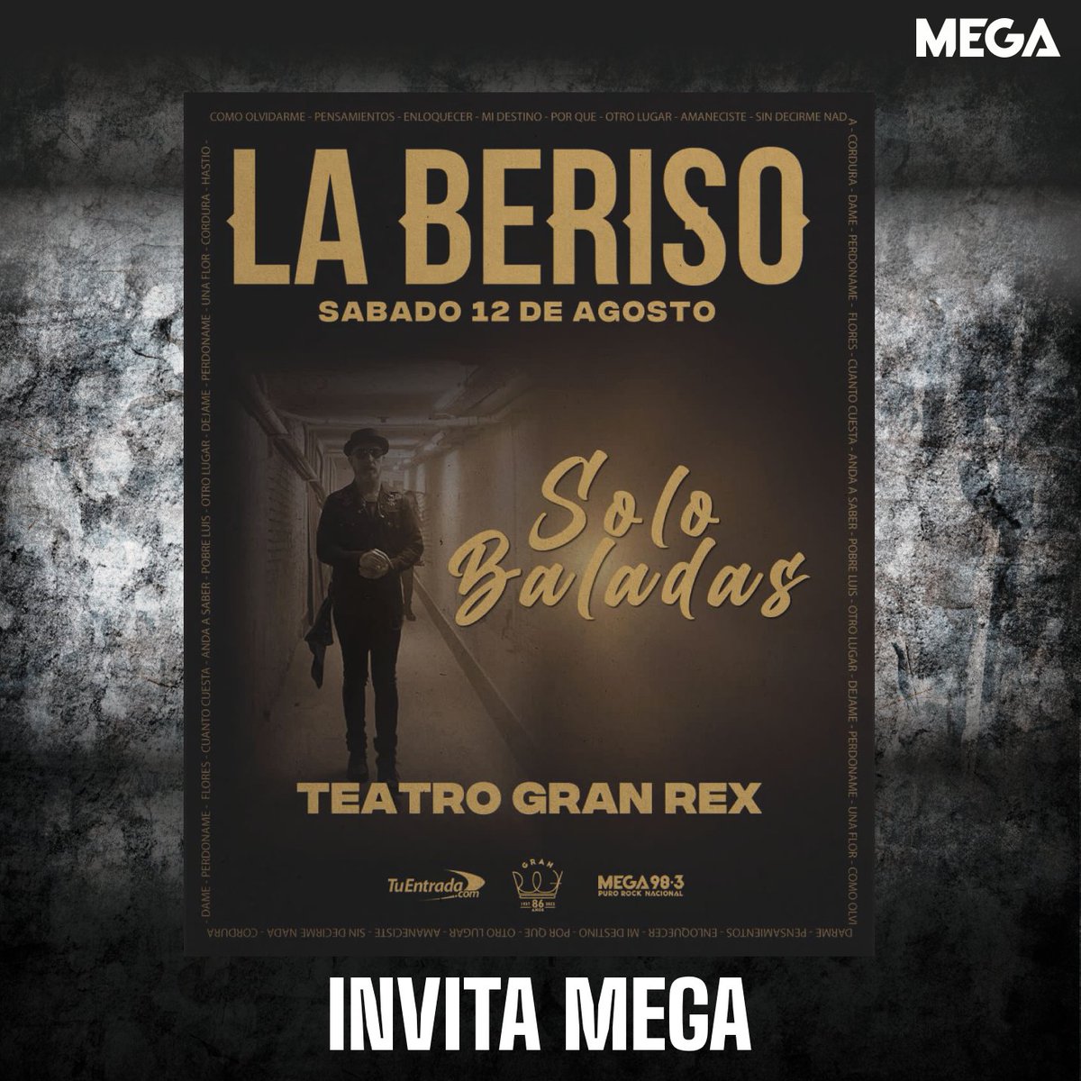 Mega983's tweet photo. ⚡ @laberisorock anuncia su show #SoloBaladas el sábado 12 de agosto en el Teatro Gran Rex. Invita Mega. https://t.co/6PhZK6yLzl