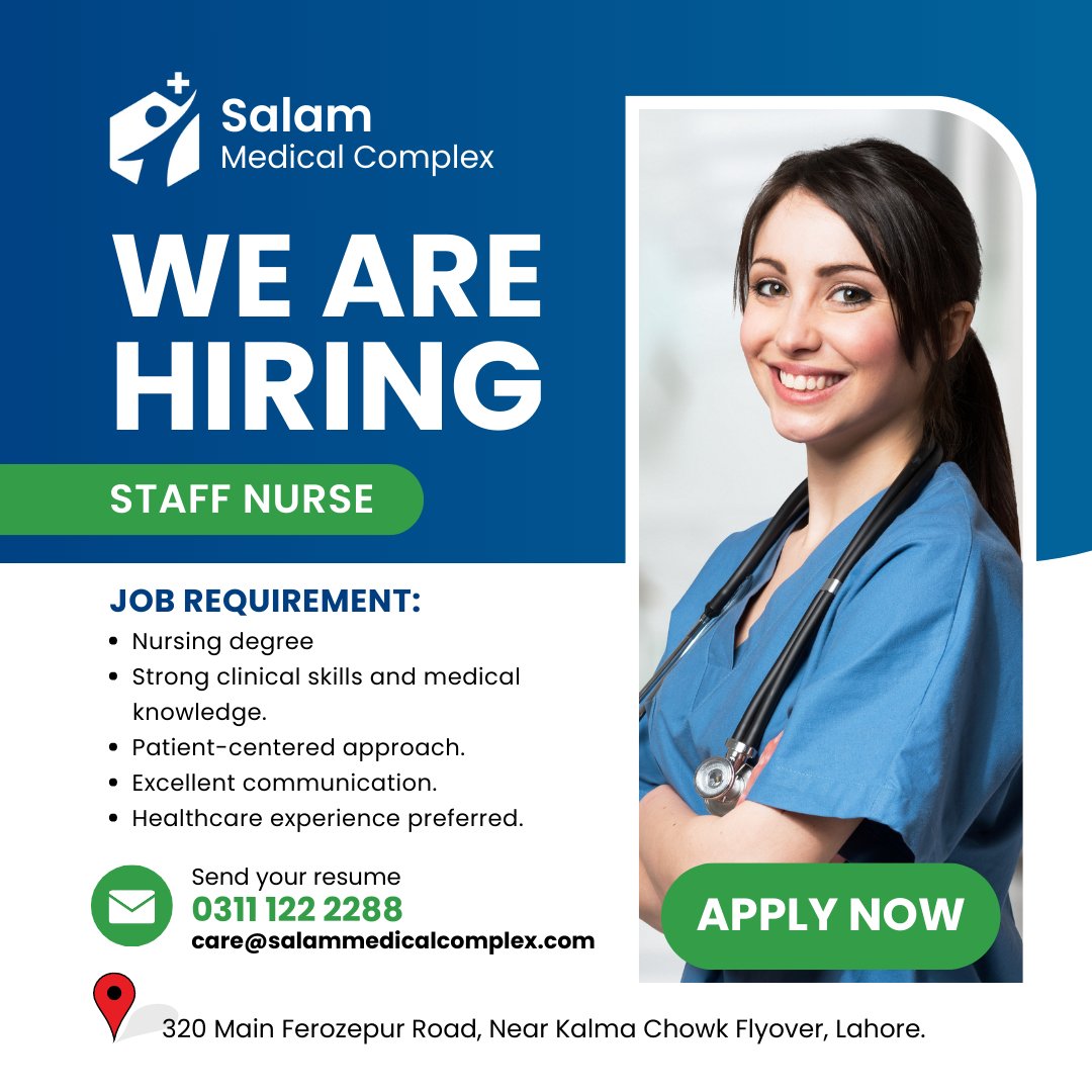 ComplexSalam's tweet photo. Join our caring team of healthcare! 🩺💙 We're looking for passionate Staff Nurses to provide exceptional patient care.

#StaffNurse #HealthcareHeroes #JoinOurTeam #salammedicalcomplex #nurse #Nursing https://t.co/iMdEGmNtFf