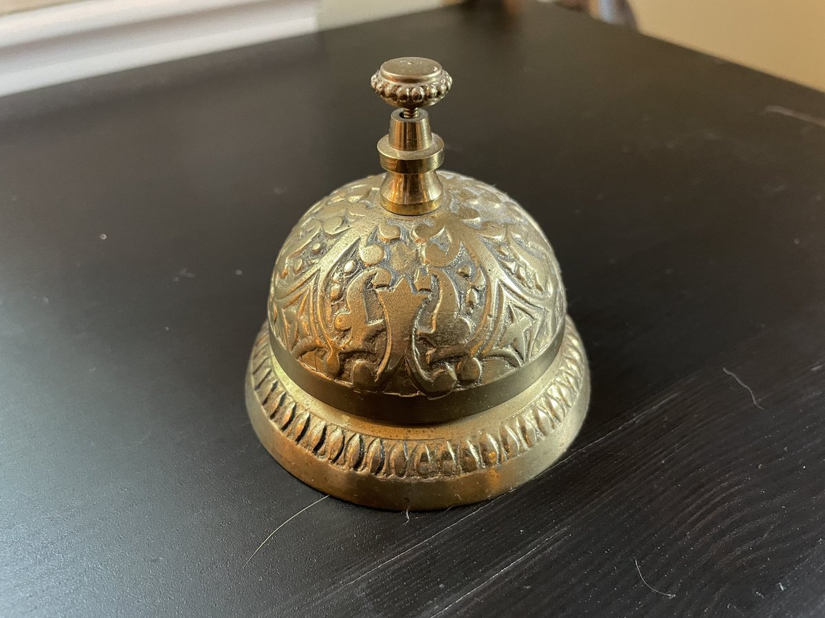 ExGOPer's tweet photo. This bell — a gift from a fellow BB/BCS fan — has sat on my desk for 8 years.
I salute you, Mark Margolis, for creating one of the most popular characters in television history.
#RIPTio
#BreakingBad
#BetterCallSaul https://t.co/ns3IHwdPBz