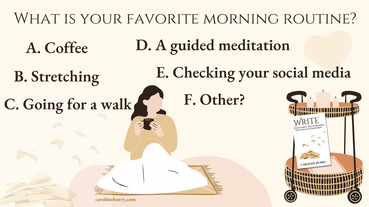 HyggeQueen1's tweet photo. πBoost your productivity and nurture your creativity with a hygge-inspired morning routine. Set the mood, indulge in self-care, and unleash your words. Authors, how do you start your day right for a blissful writing journey? πποΈβ¨ #HyggeWriting #SelfCare https://t.co/rwoe0QRUxv