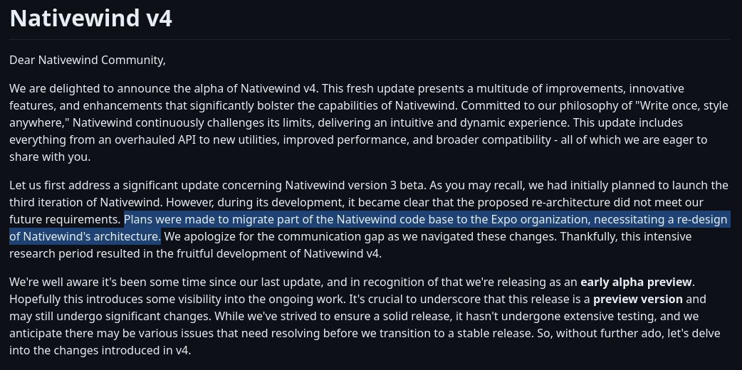 Seems like @expo is adding 'native' @tailwindcss support with Nativewind 4.