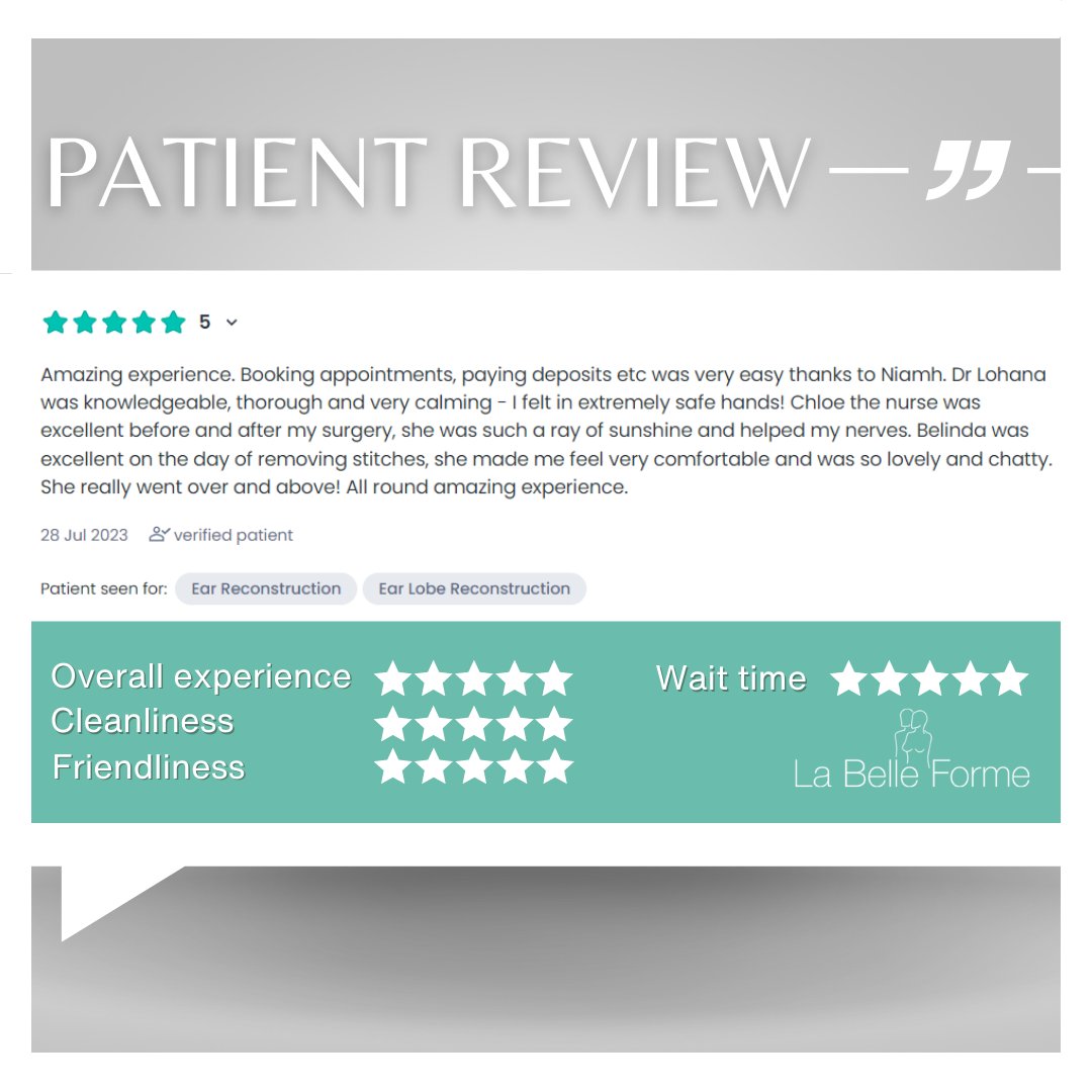 LaBelleForme's tweet photo. 🌟Ending the week with with a fantastic review from our earlobe repair patient 🌟

#patientreview  #5starreview #earloberepair #labelleforme #glasgowdaysurgerycentre https://t.co/kRbEH5qhLh