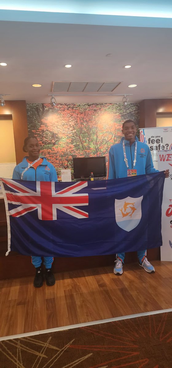 AnguillaCGA's tweet photo. Anguilla's chosen flag bearers for #Trinbago2023 Sage Connor &amp; Nazario Gumbs are ready for the Opening Ceremony. Enjoy the evening Team #Anguilla! https://t.co/U7DLSjbaqY