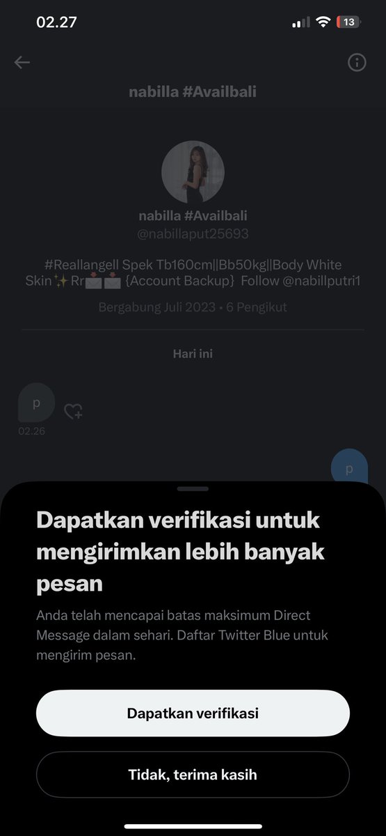 nabillputri1's tweet photo. hello bby,untuk sementara dm ke @nabillaput25693 ya, dm aku kena limit nih '( https://t.co/xxNXaoMZ1I