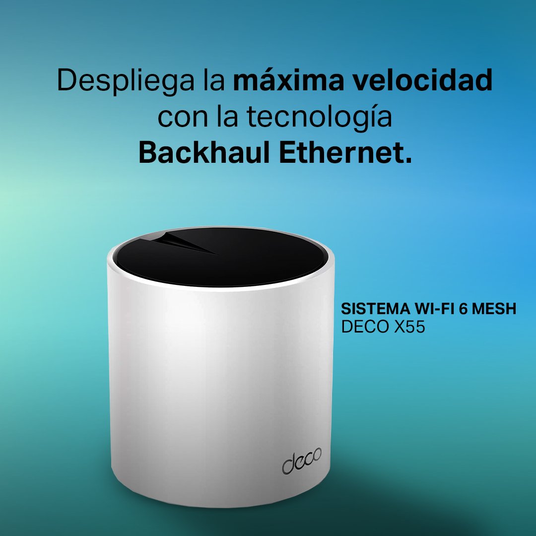 TPLinkMX's tweet photo. A través de una conexión cableada, el Backhaul Ethernet te brinda altas velocidades y estabilidad superior al navegar. 🚀✨

Disfruta de esta tecnología integrada en el DECO X55.
➡ https://t.co/b3VGHpvEgZ.

#TPLink #Deco #ConnectionExperience #Mesh https://t.co/GSE5UFjcPB
