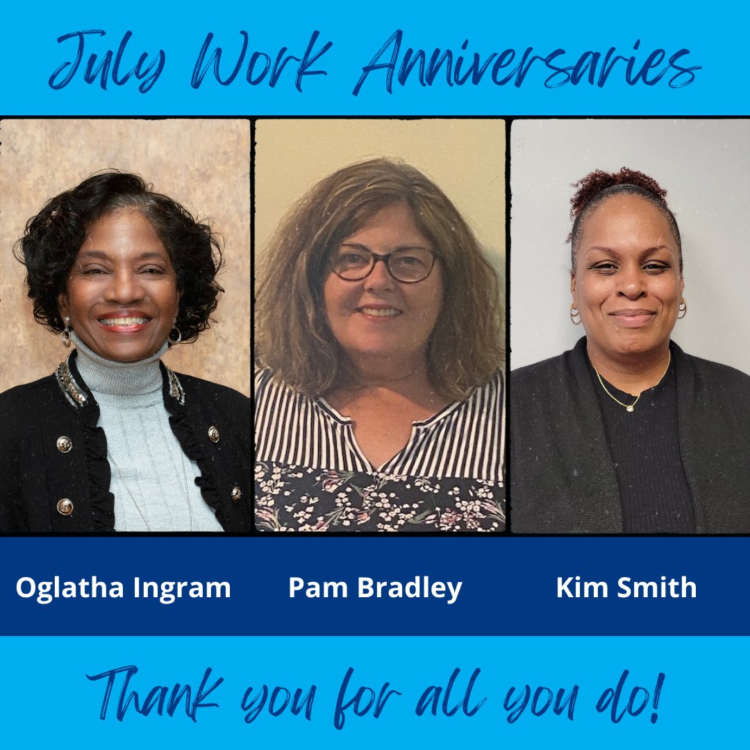 FSMontco's tweet photo. 🎉These 3 fantastic team members celebrated a work anniversary in July. 

💙Oglatha S. P. Ingram, Youth Aid Panel Case Manager &amp; Project HOPE Counselor

💙Pam Bradley, Family Engagement Coordinator, Pottstown Office

💙Kim Smith, Office Administrator, Eagleville Office https://t.co/rW78ofUR7D