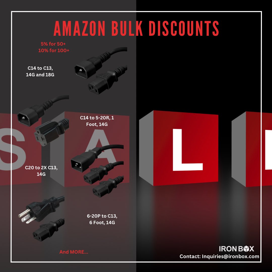 IronBoxUSA's tweet photo. Power up your savings! Unleash convenience with our bulk power cord sale on Amazon. Get more for less and stay connected effortlessly. Don't miss this electrifying sale, for a limited time only🚨

https://t.co/zbUXuxvmIR https://t.co/azkoCgVat8