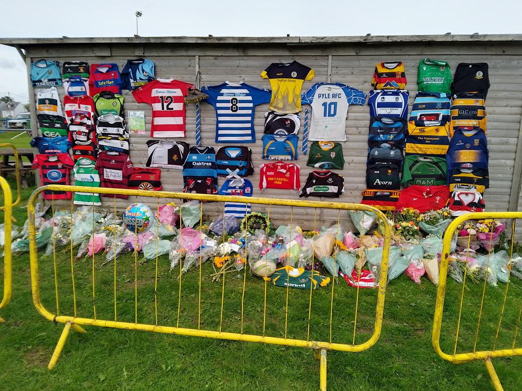 From everybody at @pylerfc we thank all the rugby club's who have donated their jersey to the memorial wall there is too many to mention thanks @pencoedrfc @KenfigHillRFC @BridgendSports @Aberdare @baglan_rfc @thebunsrfc @Cwmafan_RFC_15s @AllWalesSport