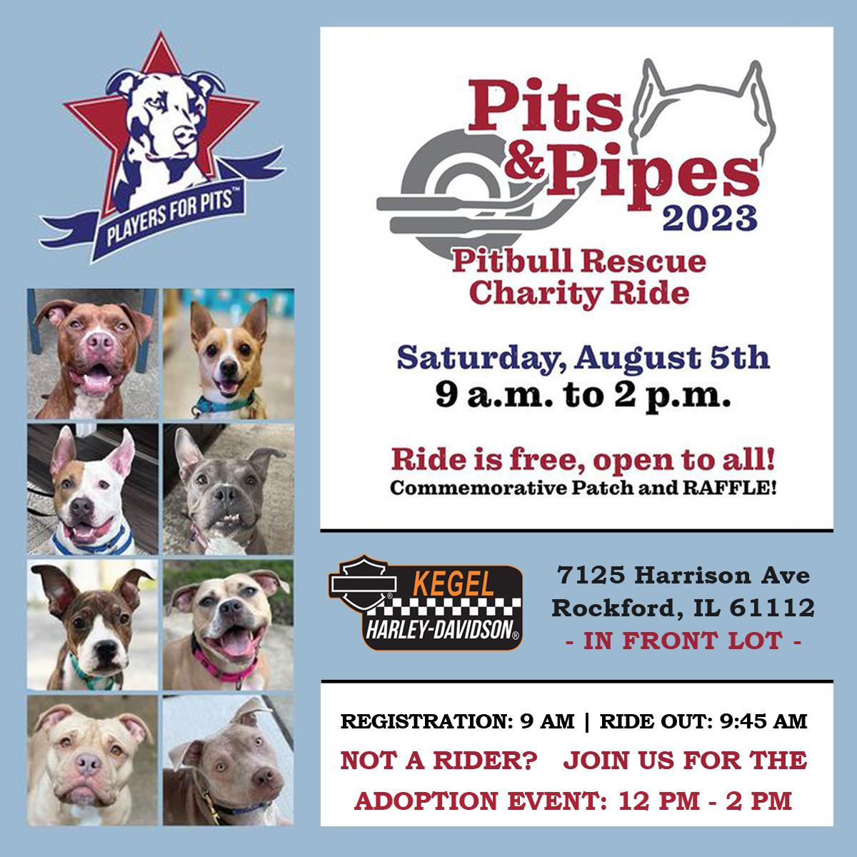 kegelhd's tweet image. TOMORROW: 
The 5th Annual Pits &amp;amp; Pipes Charity Ride returns!

Enjoy a scenic ride leaving &amp;amp; returning to #KegelHD and then stick around for food, music, vendors, raffles, PET ADOPTION &amp;amp; more!

ALL donations benefit #PlayersForPits, NFP

#communityride #adoptdontshop #funinthe815