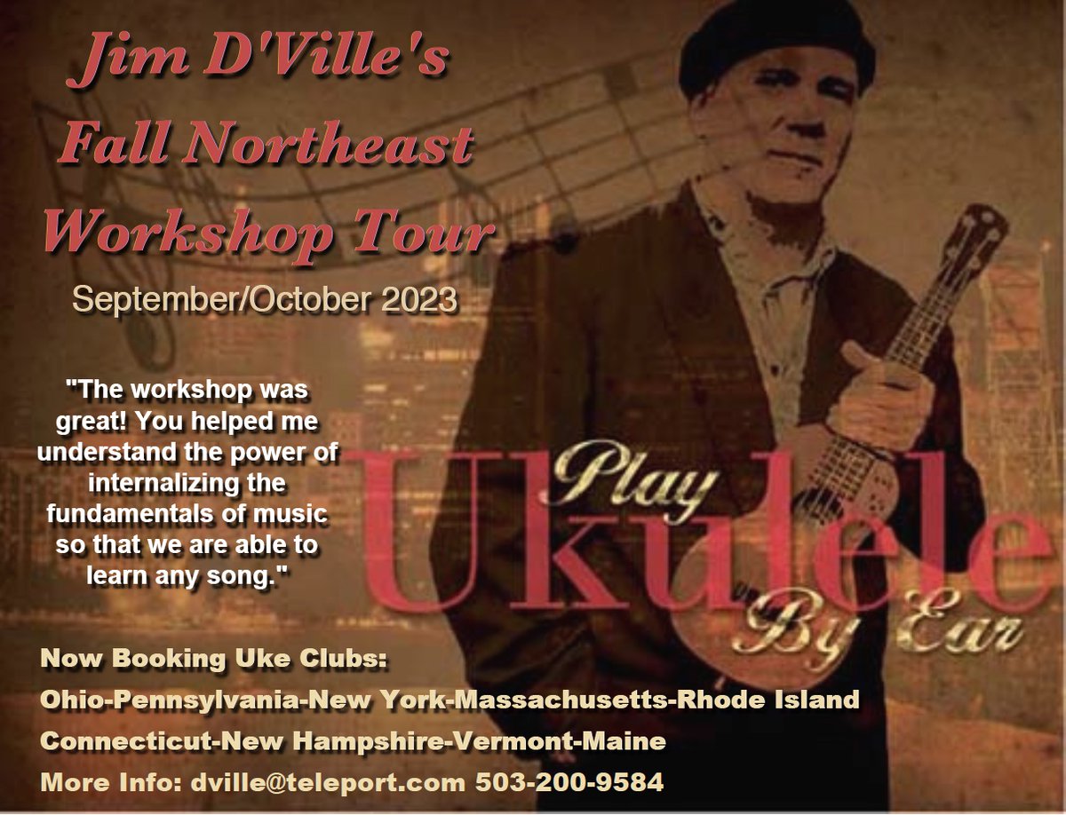 Back on the road this fall. I'd love to help your club or group get off the songbook. Heads up Somerville (Boston) Saturday,  Sept.23, 2023. #jimdville #playukebyear #ukuleleworkshop #ukulelelesson #ukulele