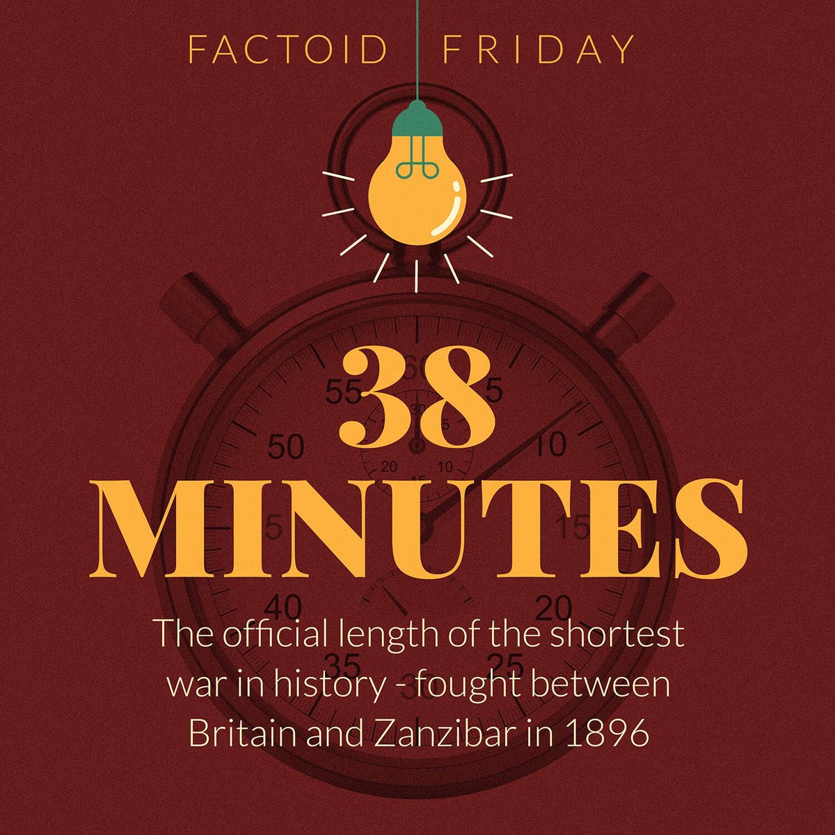 #FactoidFriday: Did you know that the shortest war in history was between Britain and Zanzibar in 1896, lasting only 38 minutes?
⏱️🇬🇧🇹🇿
#didyouknow #realfacts #dailyfacts #makepeacenotwar #shortestwar