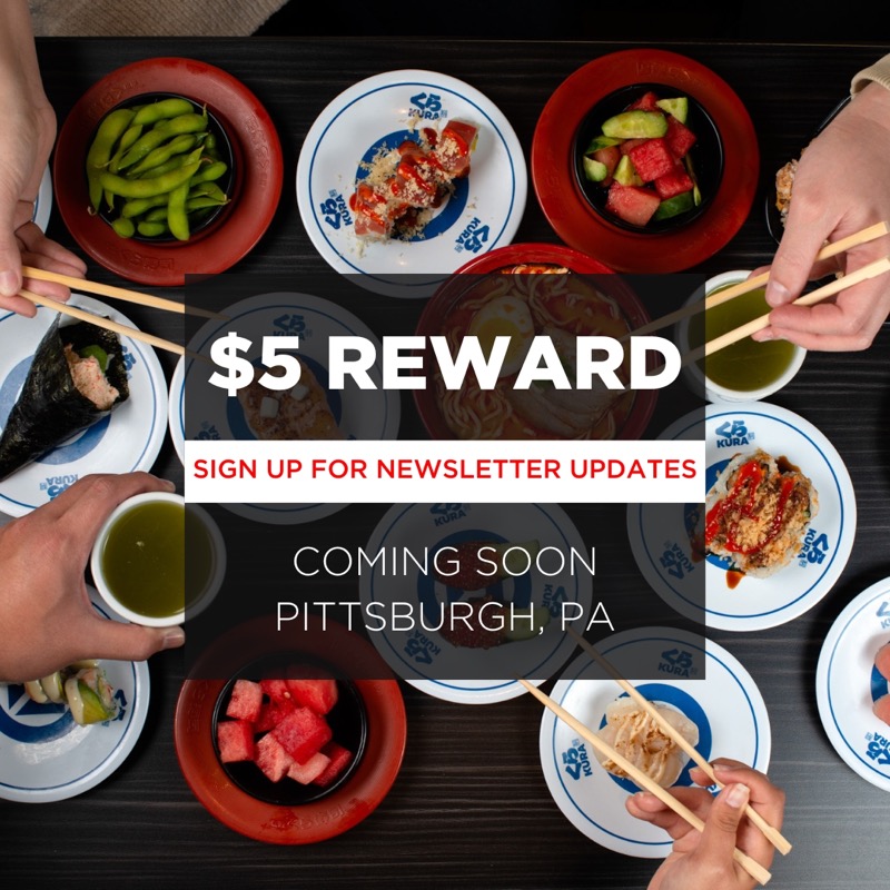kurasushi_usa's tweet photo. Kura Sushi is coming to Pittsburgh, Pennsylvania at SouthSide Works VERY SOON! We can’t wait to open our doors and welcome you to dine with us!

Sign up for the Pittsburgh newsletter to receive updates and a $5 off coupon. Coupon will be distributed upon opening.
