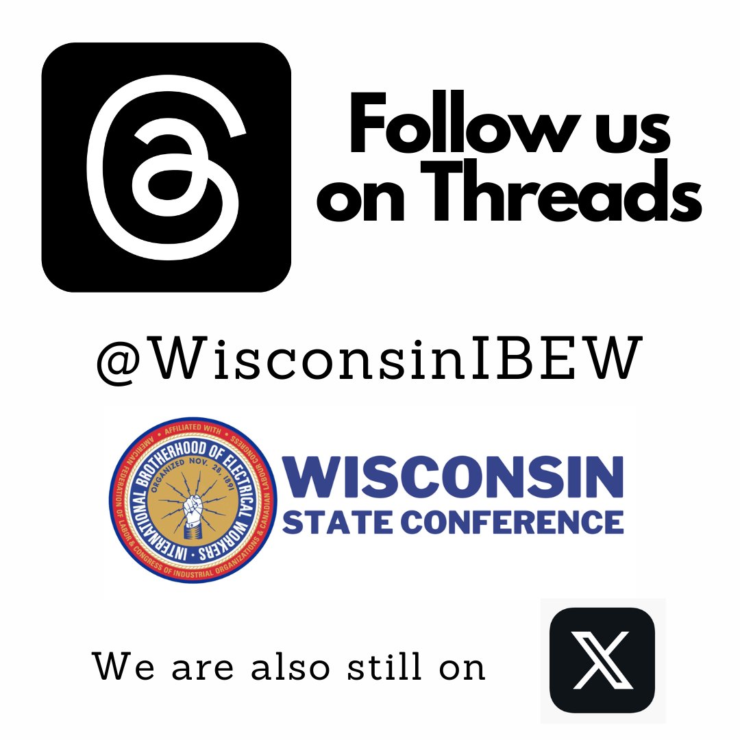 WisconsinIBEW's tweet photo. Threads page - https://t.co/mRU2oe4h3C
#Threads #Twitter #WisconsinIBEW #IBEWstrong https://t.co/7pSDmfr2tX