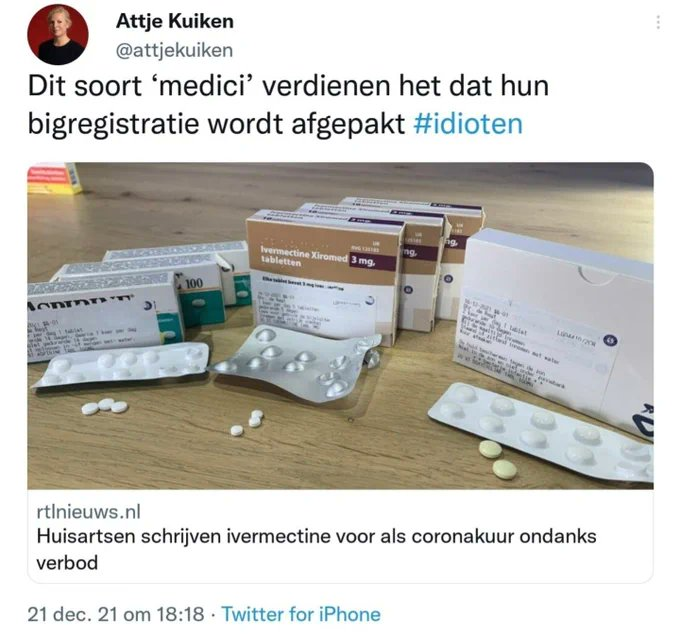 Wim04789402's tweet photo. Op basis van welke van haar medische kwalificaties heeft Attje Kuiken dit over medische professionals kunnen en mogen zeggen? https://t.co/gpaOMe6BdL