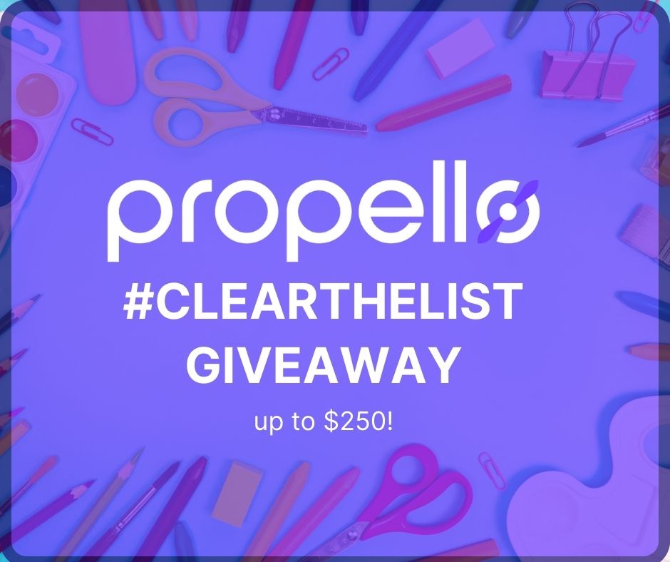 PropelloLearn's tweet photo. 🎉GIVEAWAY ALERT 🎉

Propello wants to help you "Soar into School" this August. 📚✨ Follow the prompts for your chance to have Propello #clearthelist up to $250! 

The winner will be announced Aug 10th at noon. Keep an eye on our social channels for new giveaways each week! https://t.co/BUBy6b96ZI