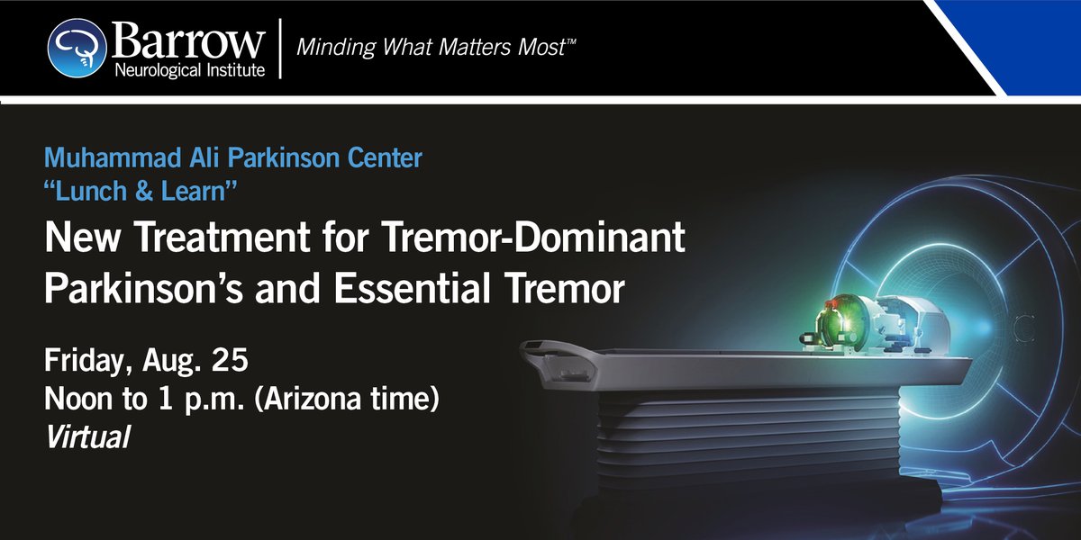 Barrow is the only facility in #Arizona to offer #focusedultrasound for the treatment of #essentialtremor & tremor-dominant #Parkinsons.
Join #neurosurgeon Dr. Francisco Ponce for a webinar on this technique Aug. 25 @ noon AZ time. Details & registration: bar.rw/3QrexWl