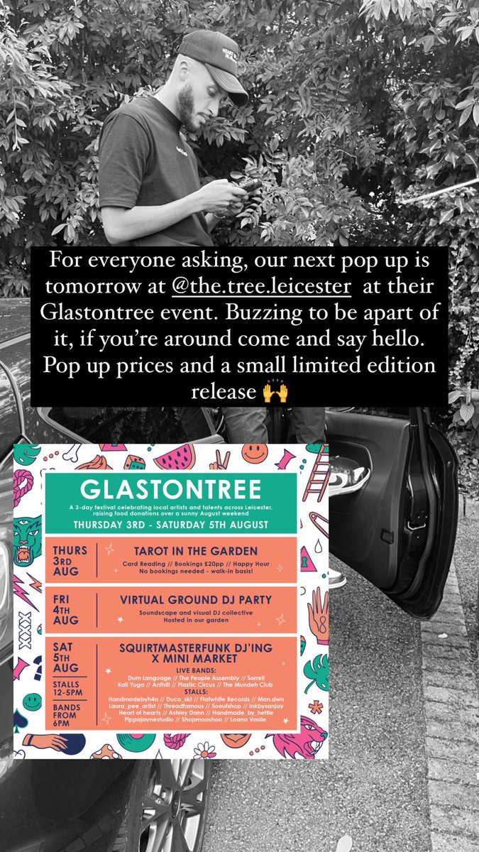 For everyone asking, our next pop up is in the heart of Leicester City Centre at The tree for their Glastontree event tomorrow. If you’re around come and say hello. Pop up prices and a small exclusive release. See you there. #Leicester #popup