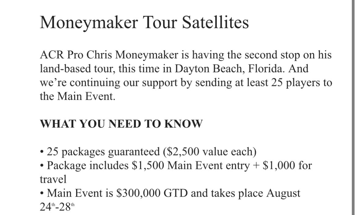 Jon_Pardy's tweet image. Ok, so I’m heading to Daytona end of this month for the @MoneymakerTour MAIN EVENT……. And I wanna give YOU the chance to join me!!! 

Myself and @ACR_POKER are giving away 5 $95 tickets to the MoneyMaker Tour Main Event Satty!! 

All you have to do is RT, follow @ACR_POKER ,…