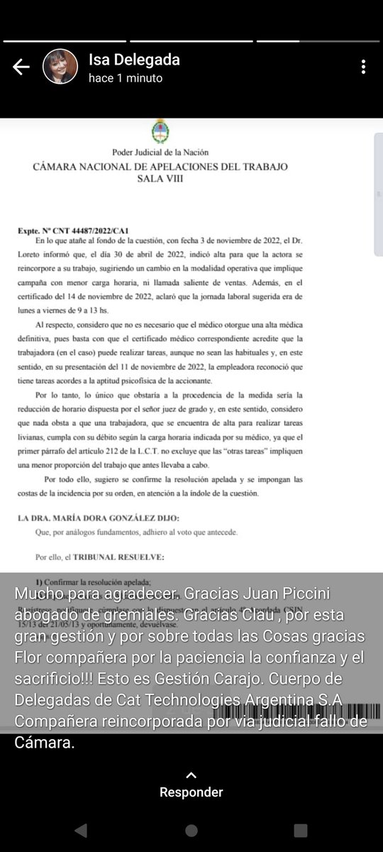 Gran gestión,gran trabajo, Gracias Juan Piccini, abogado Gremiales CABA, Gracias <a href="/m_migliore/">Mario Migliore</a> <a href="/Cavalieri_SEC/">Armando Cavalieri</a>  <a href="/CarlosPerezSEC/">Carlos Pérez</a> ,  Luis Sainz,Sec Org CABA..Brindamos por nosotras y nuestra gestión, Felicitaciones Flor Fiocca compañera REINCORPORADA . Gran Conquista