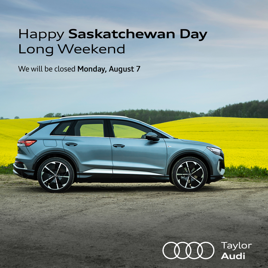 Taylor_Audi's tweet photo. Long Weekend Incoming! 🚨
Taylor Audi will be closed on Monday, August 7 for Saskatchewan Day/Civic Holiday! Enjoy the heat but remember to stay safe!  🥵😎🙌 https://t.co/bnSNQ2oKps