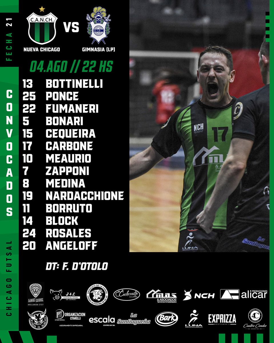Canchfutsal's tweet photo. 💚Acá están, estos son 🖤

📍 Estos son los 14 convocados que buscarán quedarse con los 3 puntos. 

🆚 Gimnasia (LP)
🕗 1ra 22hs

🎥 Instagram @futsalnuevachicagook

VAMOS CHICAGO 💚🖤 https://t.co/mCDO5VyQKJ