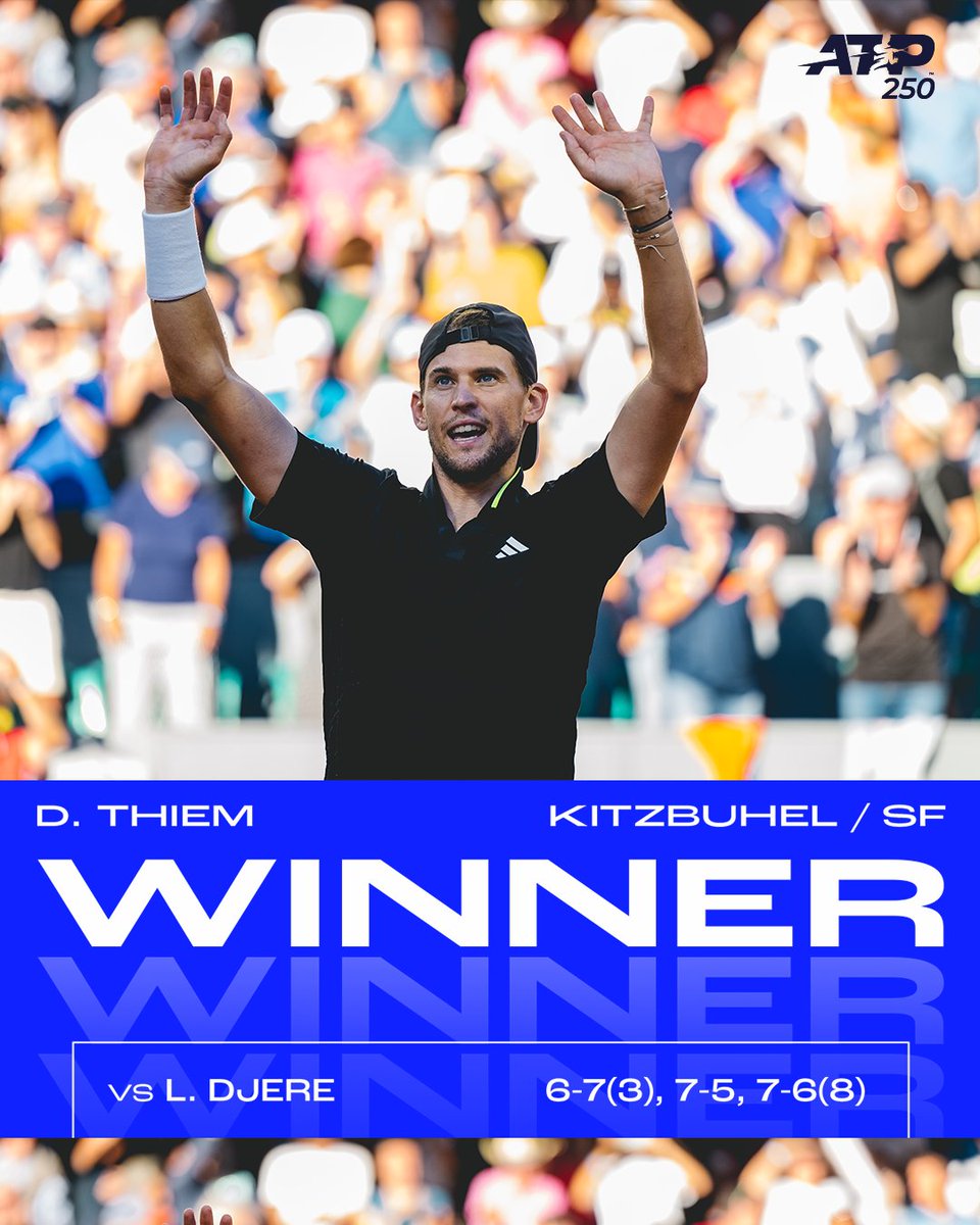 atptour's tweet photo. The GREAT Austrian hero ❤️🤍❤️

@domithiem saves FIVE match points to reach his first Tour final since the 2020 Nitto ATP Finals!

#GeneraliOpen https://t.co/ju4zdnJwkM
