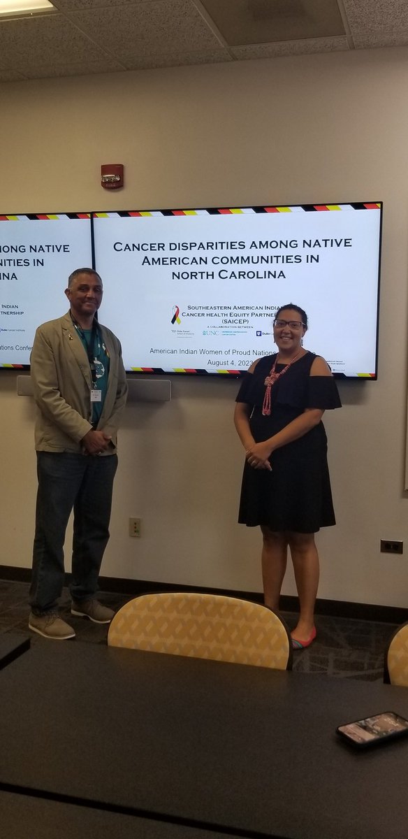theSAICEP's tweet photo. Dr. @rbell23 and Dr. Hannah Euphrates Woriax presenting on Cancer Disparities among Native American Communities in NC at @aiwpn conference! https://t.co/RTv9U2OyNk