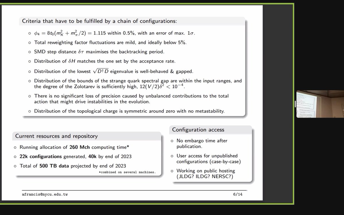 rothkopfAK's tweet image. On the final day of @Fermilab #Lattice2023 Anthony Francis (@NYCU_official) presented latest updates from the #OpenLat #latticeQCD collaboration, which generates open access ensembles with stabilised Wilson fermions. Great initiative with (@fz_juelich @goetheuni @CNRS @tcddublin)