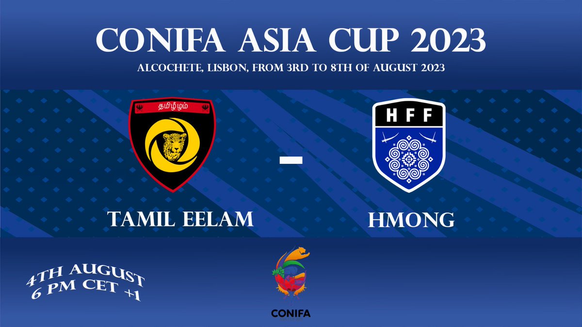 ✨⚽️CONIFA Asia Cup 2023🏆🎉
🔝⭐️Halftime Tamil Eelam FA vs Hmong FF at the Clube Olimpico Montijo 2-0￼ 
15’ Nirunthan
17’ Atchutan
You can see live on Conifatv