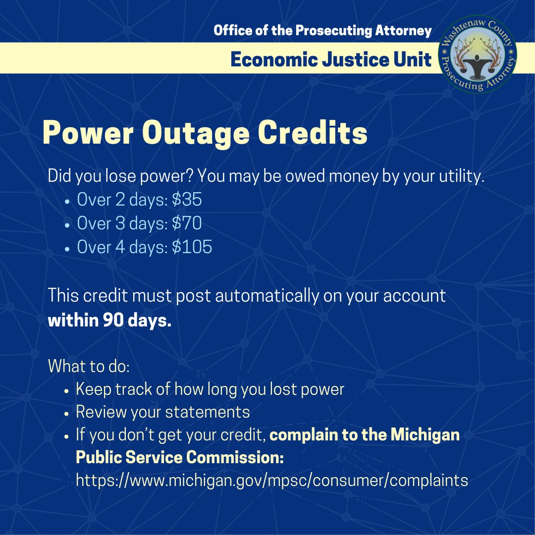 If you lost power in recent storms for 2 days or more, you should be entitled to automatic credits on your bill. There's a formula, &amp; we've calculated the amount we believe area consumers are entitled to—but check your bill.