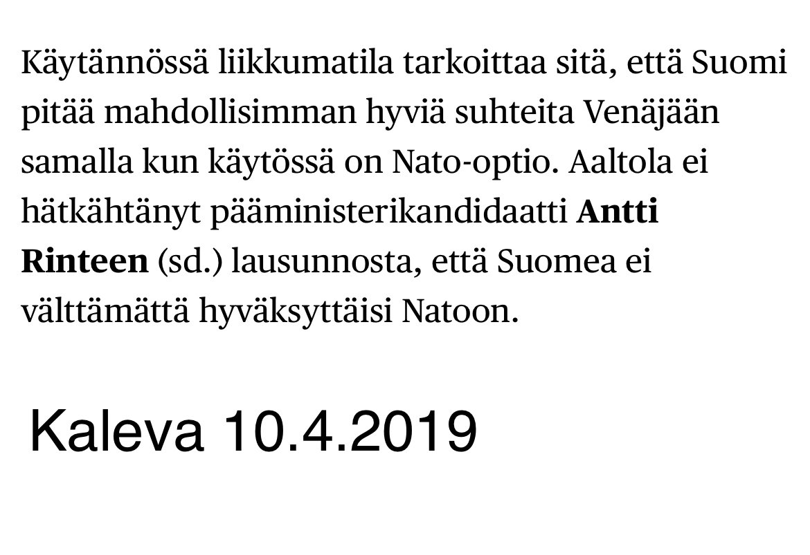 elmoeklund's tweet photo. "Aaltola haluaa olla vaihtoehto ehdokkaille, jotka edustavat ”suomettuneisuuden häntää”. Suomen suurin virhe oli Aaltolan mukaan ajatella, että kauppa Venäjän kanssa tuo rauhaa."

Muistellaanpas: https://t.co/KbUOQGpAIy