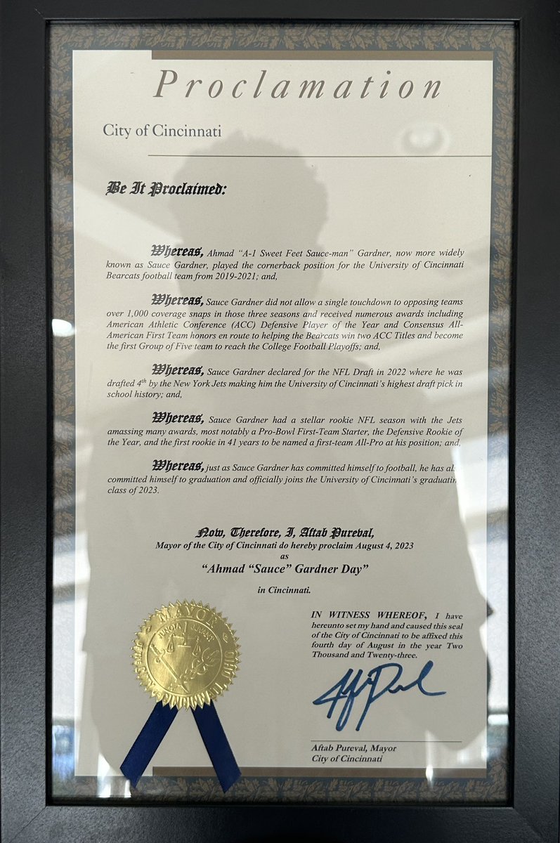 To the Cincinnati Residents, from now on, August 4th is “Ahmad “Sauce” Gardner Day”😎. Sorry Bengals fans🤣