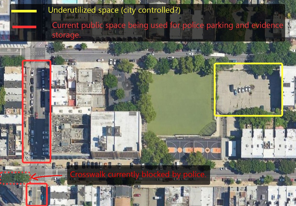 MatBushell's tweet photo. but there appears to be an underutilized parking lot owned/controlled by the city only half a block away.

Furthermore, the police are currently partially blocking a crosswalk with an "evidence car," creating an unsafe condition for pedestrians... https://t.co/AuOetHU0n8