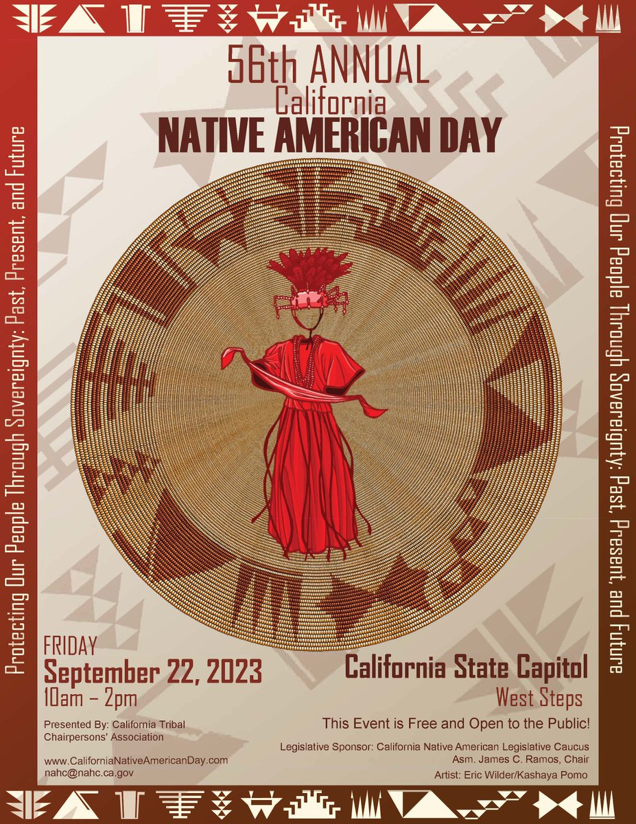 CA_NAHC's tweet photo. Join us on September 22, 2023 for a celebration of California's Native community at the 56th Annual California Native American Day hosted at the State Capitol!
Art credit to Eric Wilder of the Kashia Band of Pomo Indians
#nativeamericanday2023 #native #california #indigenous https://t.co/gGcutHQtgH