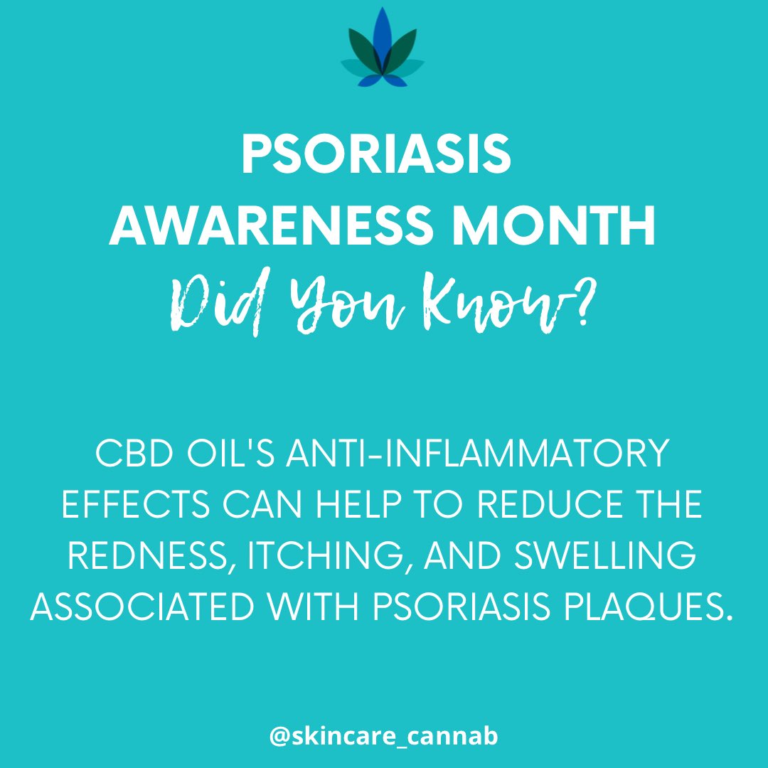 It’s Psoriasis Awareness Month!!
Did you know the great benefits of using CBD for Psoriasis? 

CBD oil can help with psoriasis by reducing inflammation and cell turnover, which are both major contributing factors to psoriasis. 

#psoriasis #psoriasisawareness #cbdbenefits