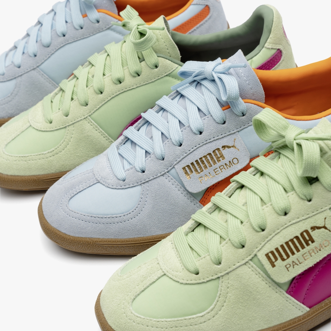 UNDEFEATEDinc's tweet photo. Born in ‘80s football stadiums – reborn today.

The Puma Palermo ‘Light Mint Orchard’ and ‘Silver Sky Cayenne Pepper’ // Available Saturday, 8/5 at 8am EST at https://t.co/rPhV7ZxZDc https://t.co/z99yYqPYla